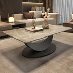 Modern Rectangular Stone Coffee Table with Abstract Iron Base