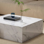 Modern Rectangular Stone Coffee Table with Block Base and Drawer