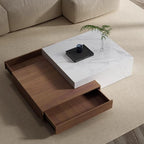 Modern Rectangular Stone Coffee Table with Block Base and Drawer