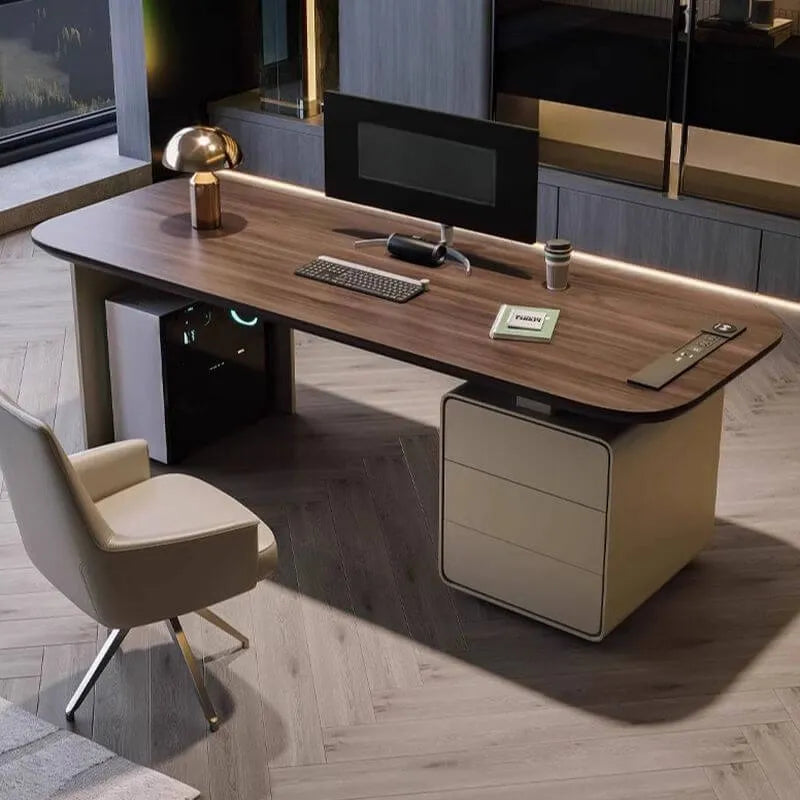 Modern Rectangular Wood Writing Desk with Cord Management