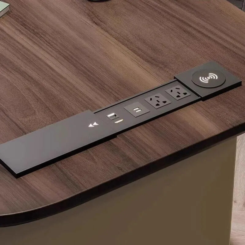 Modern Rectangular Wood Writing Desk with Cord Management