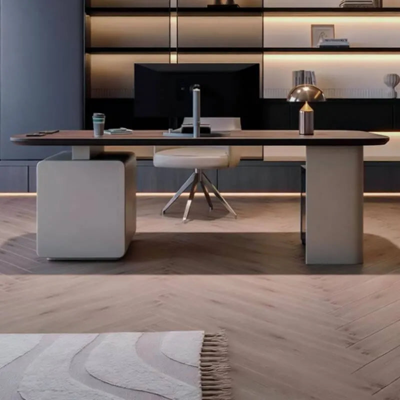 Modern Rectangular Wood Writing Desk with Cord Management Main Product Image Imagen principal del producto