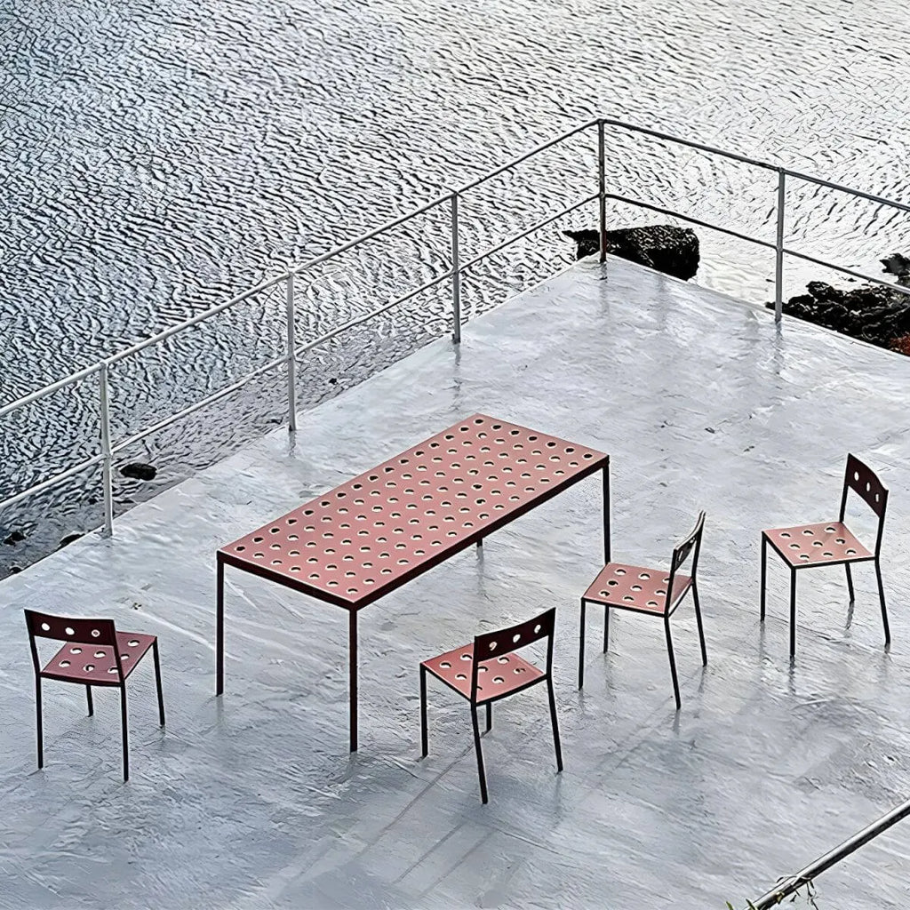 Modern Red Metal Outdoor Coffee Table – Waterproof & Non-Extendable