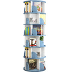 Modern Rotating Geometric Wooden Bookshelf – White & Light Wood