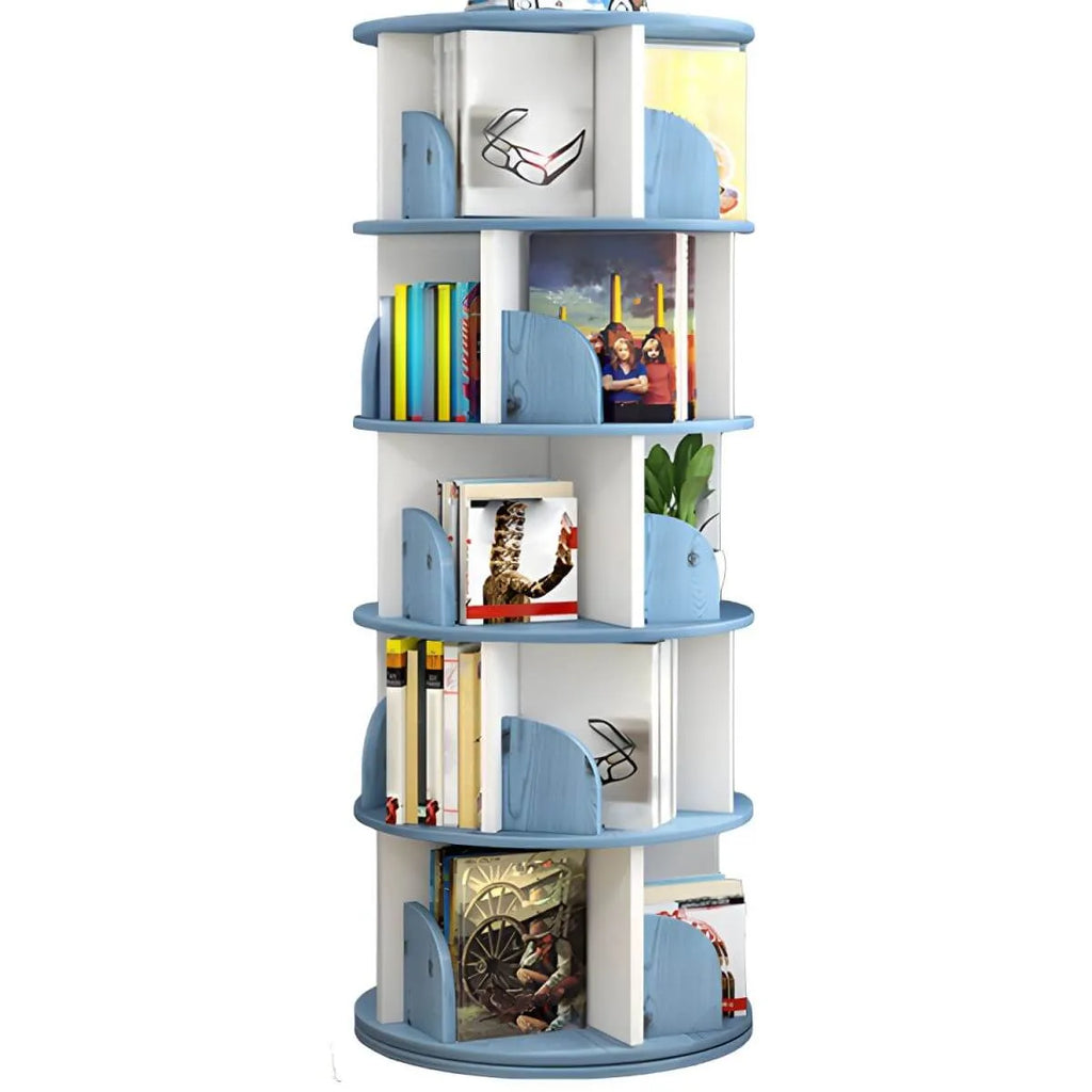 Modern Rotating Geometric Wooden Bookshelf – White & Light Wood
