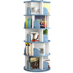 Modern Rotating Geometric Wooden Bookshelf – White & Light Wood