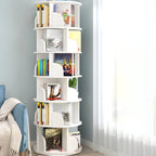 Modern Rotating Geometric Wooden Bookshelf – White & Light Wood