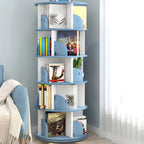 Modern Rotating Geometric Wooden Bookshelf – White & Light Wood