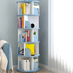 Modern Rotating Geometric Wooden Bookshelf – White & Light Wood