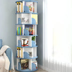 Modern Rotating Geometric Wooden Bookshelf – White & Light Wood