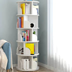 Modern Rotating Geometric Wooden Bookshelf – White & Light Wood