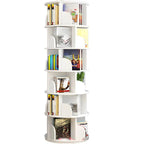 Modern Rotating Geometric Wooden Bookshelf – White & Light Wood