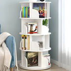 Modern Rotating Geometric Wooden Bookshelf – White & Light Wood