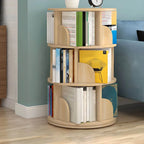 Modern Rotating Geometric Wooden Bookshelf – White & Light Wood