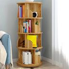Modern Rotating Geometric Wooden Bookshelf – White & Light Wood