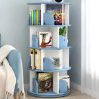 Modern Rotating Geometric Wooden Bookshelf – White & Light Wood