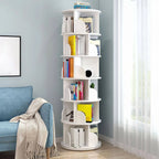 Modern Rotating Geometric Wooden Bookshelf – White & Light Wood