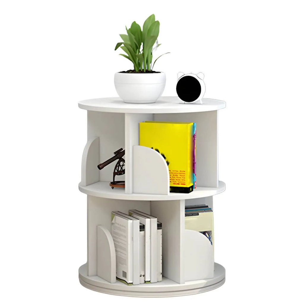 Modern Rotating Geometric Wooden Bookshelf – White & Light Wood
