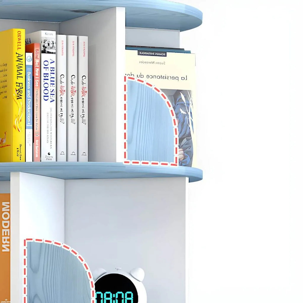 Modern Rotating Geometric Wooden Bookshelf – White & Light Wood