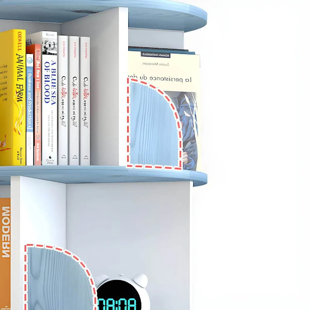 Modern Rotating Geometric Wooden Bookshelf – White & Light Wood