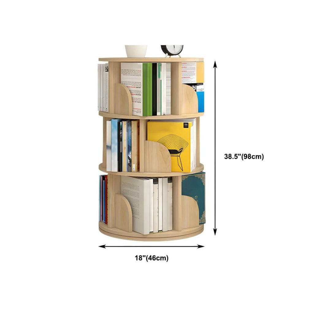 Modern Rotating Geometric Wooden Bookshelf – White & Light Wood Dimensions