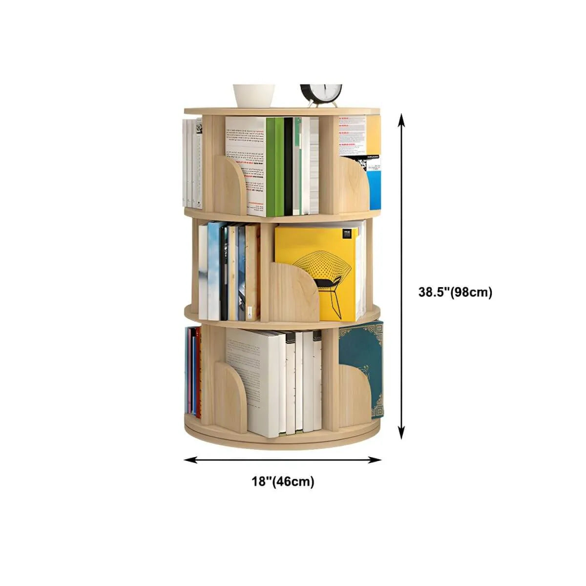 Modern Rotating Geometric Wooden Bookshelf – White & Light Wood Dimensions