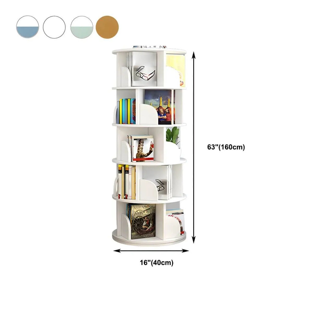 Modern Rotating Geometric Wooden Bookshelf – White & Light Wood Dimensions