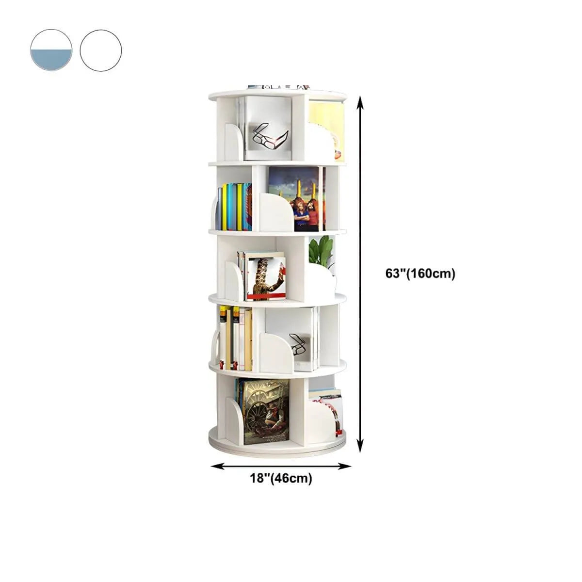 Modern Rotating Geometric Wooden Bookshelf – White & Light Wood Dimensions