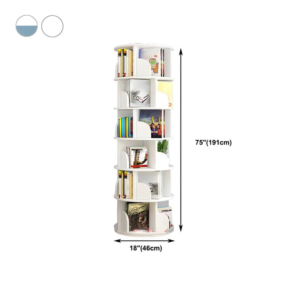 Modern Rotating Geometric Wooden Bookshelf – White & Light Wood Dimensions