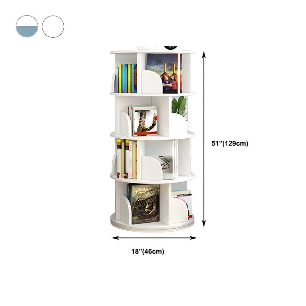 Modern Rotating Geometric Wooden Bookshelf – White & Light Wood Dimensions
