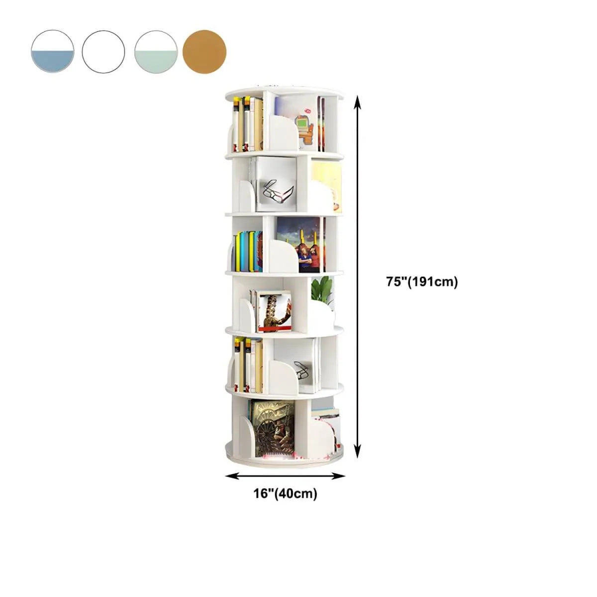 Modern Rotating Geometric Wooden Bookshelf – White & Light Wood Dimensions