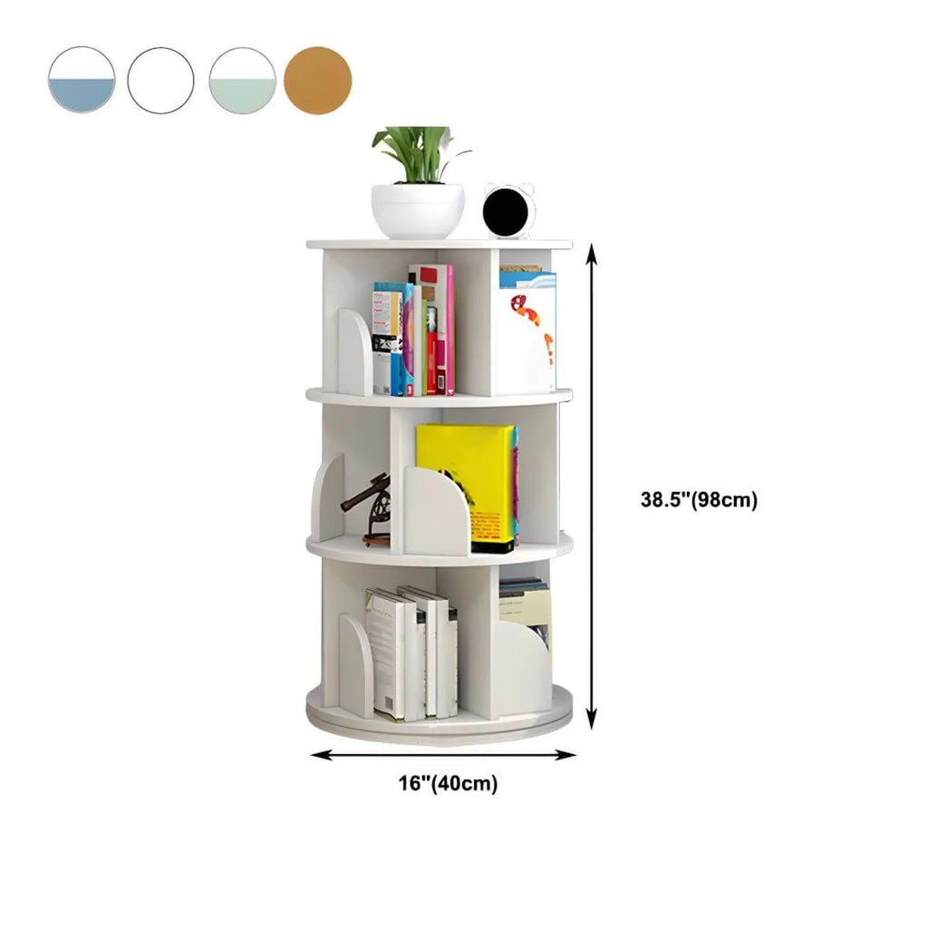 Modern Rotating Geometric Wooden Bookshelf – White & Light Wood Dimensions
