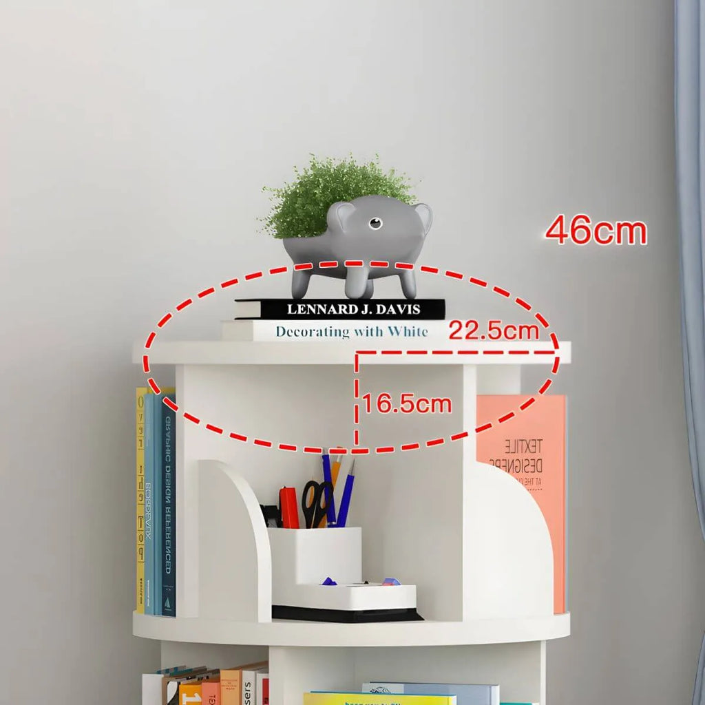 Modern Rotating Wooden Bookshelf – Geometric Open Shelving Unit