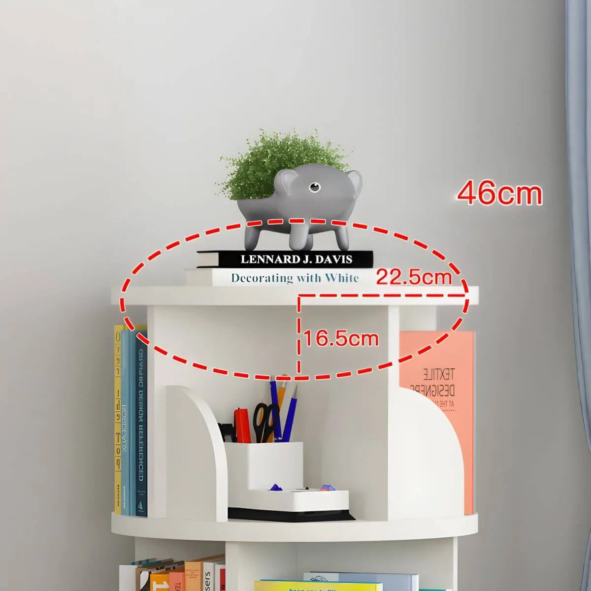 Modern Rotating Wooden Bookshelf – Geometric Open Shelving Unit