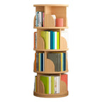 Modern Rotating Wooden Bookshelf – Geometric Open Shelving Unit