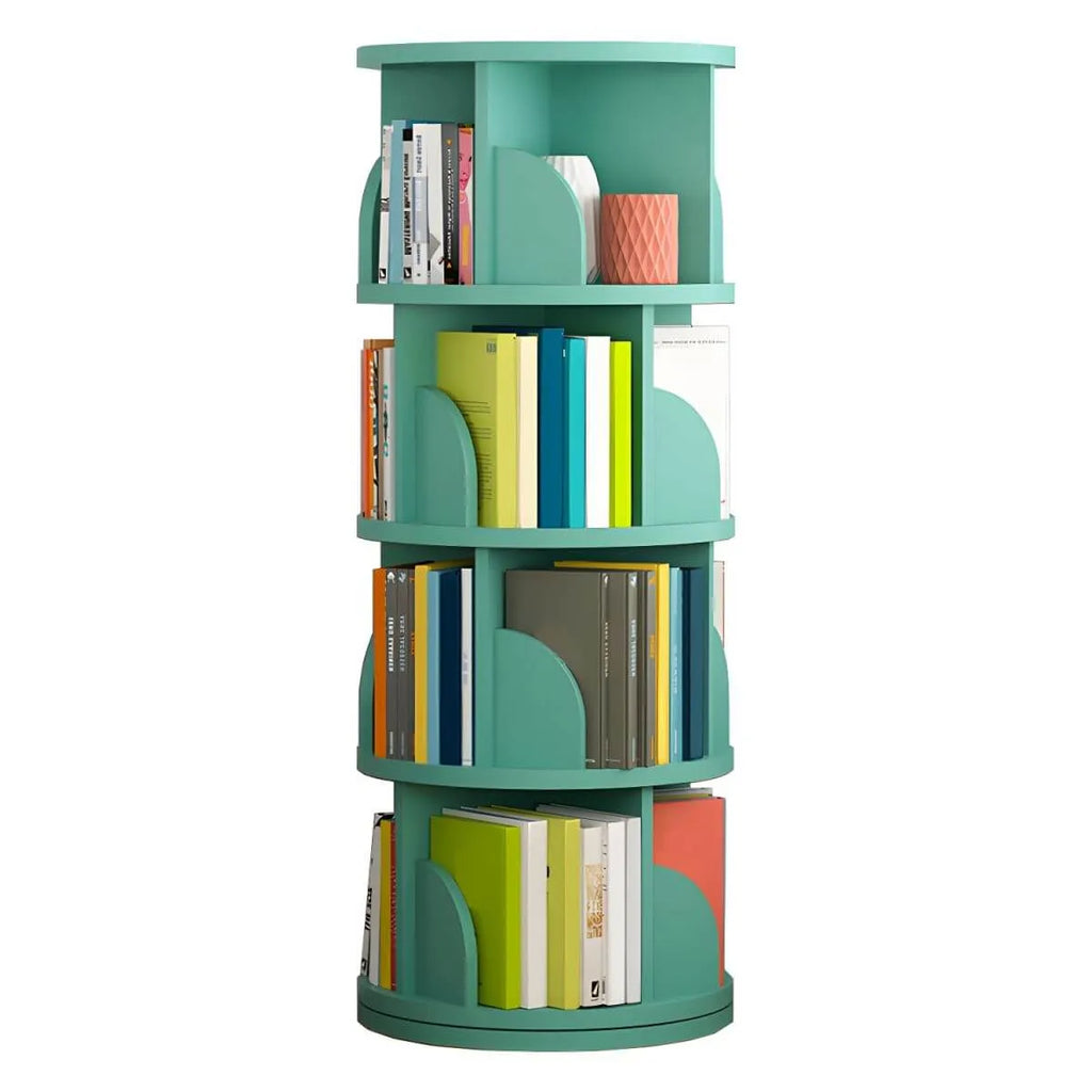 Modern Rotating Wooden Bookshelf – Geometric Open Shelving Unit