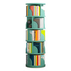 Modern Rotating Wooden Bookshelf – Geometric Open Shelving Unit