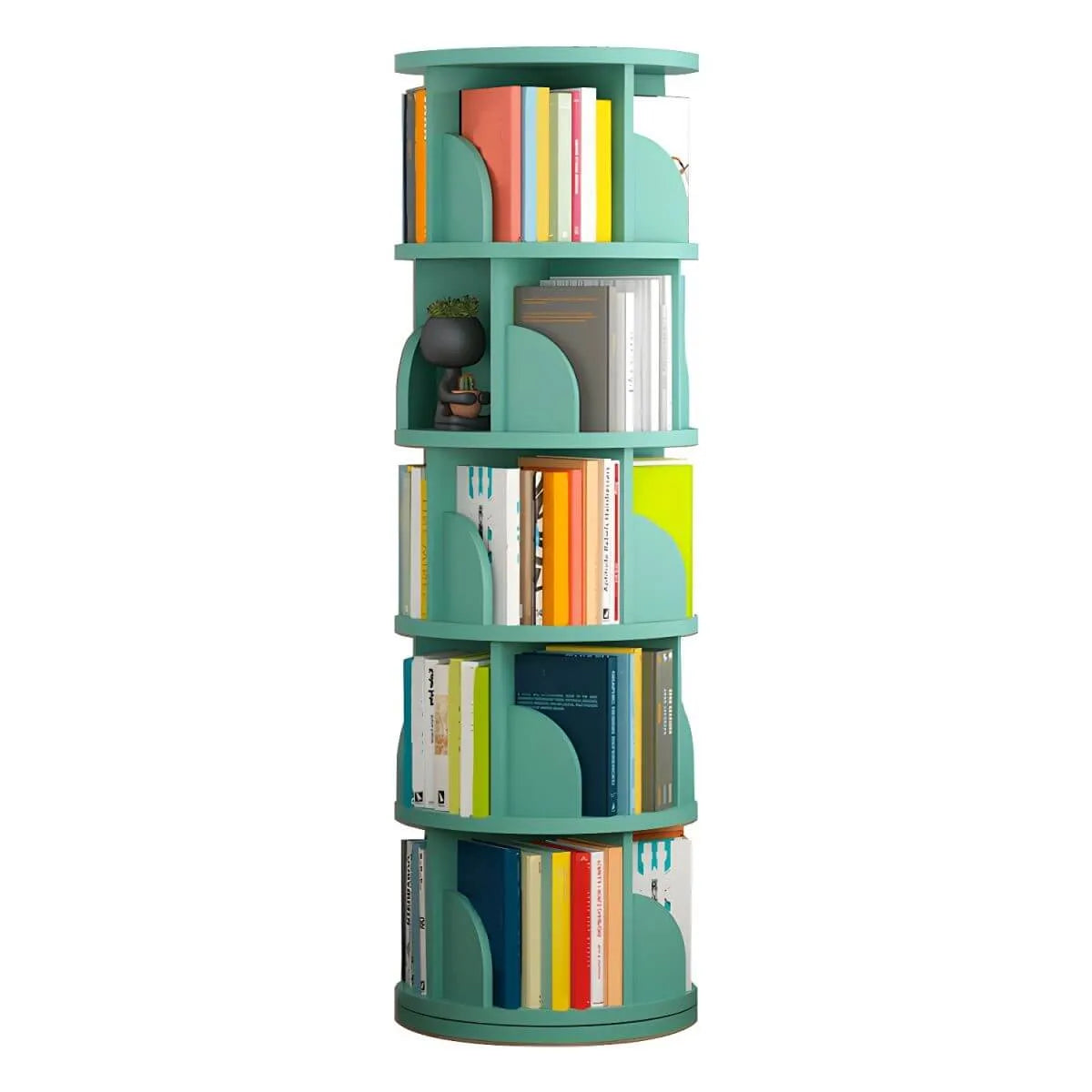 Modern Rotating Wooden Bookshelf – Geometric Open Shelving Unit