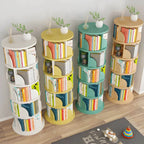 Modern Rotating Wooden Bookshelf – Geometric Open Shelving Unit