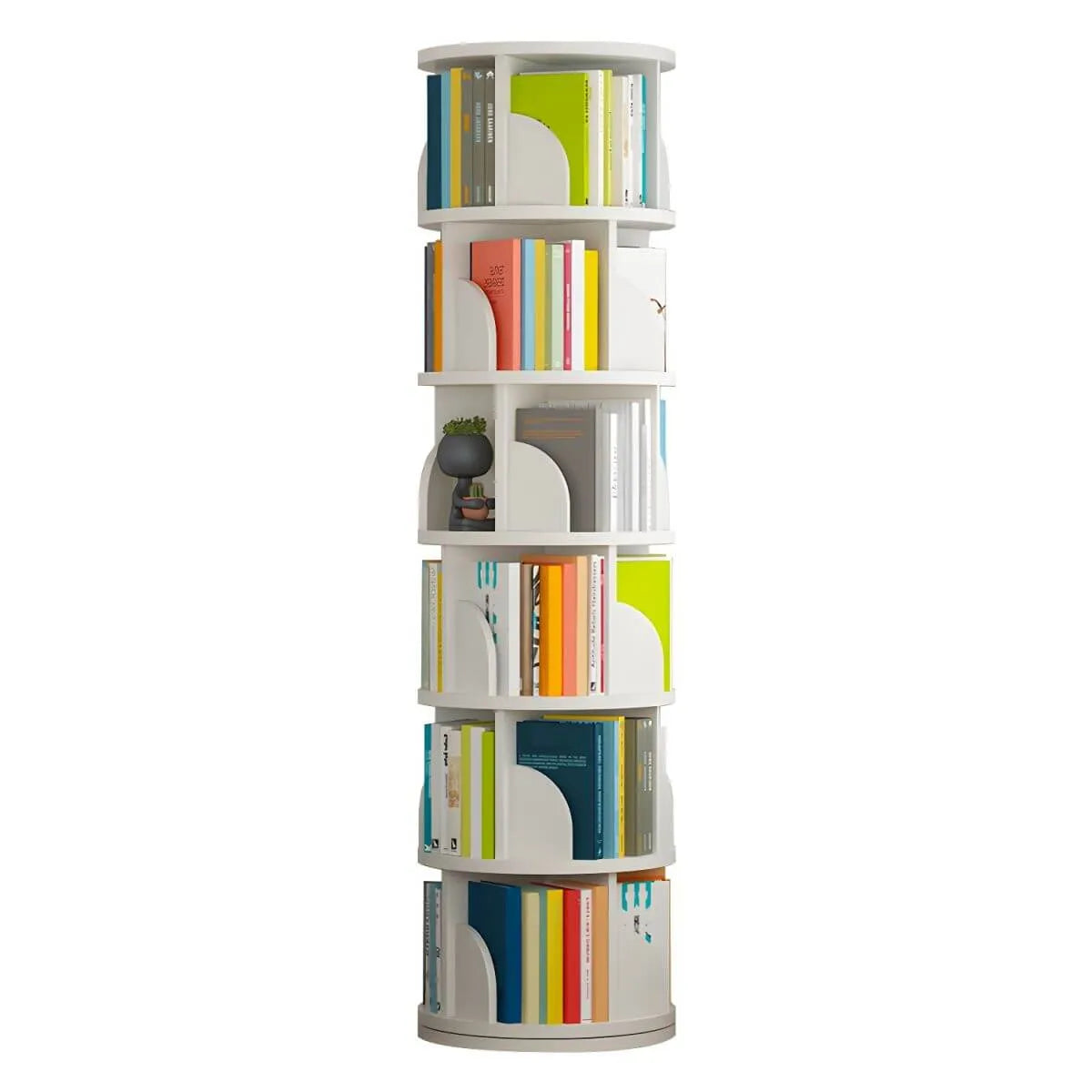 Modern Rotating Wooden Bookshelf – Geometric Open Shelving Unit
