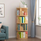 Modern Rotating Wooden Bookshelf – Geometric Open Shelving Unit