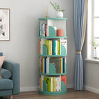 Modern Rotating Wooden Bookshelf – Geometric Open Shelving Unit