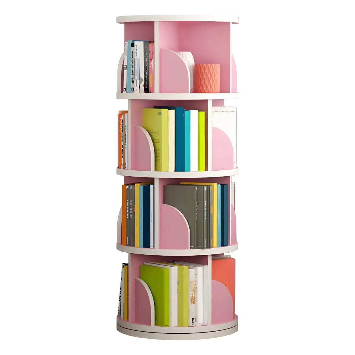 Modern Rotating Wooden Bookshelf – Geometric Open Shelving Unit
