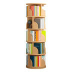 Modern Rotating Wooden Bookshelf – Geometric Open Shelving Unit