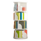 Modern Rotating Wooden Bookshelf – Geometric Open Shelving Unit