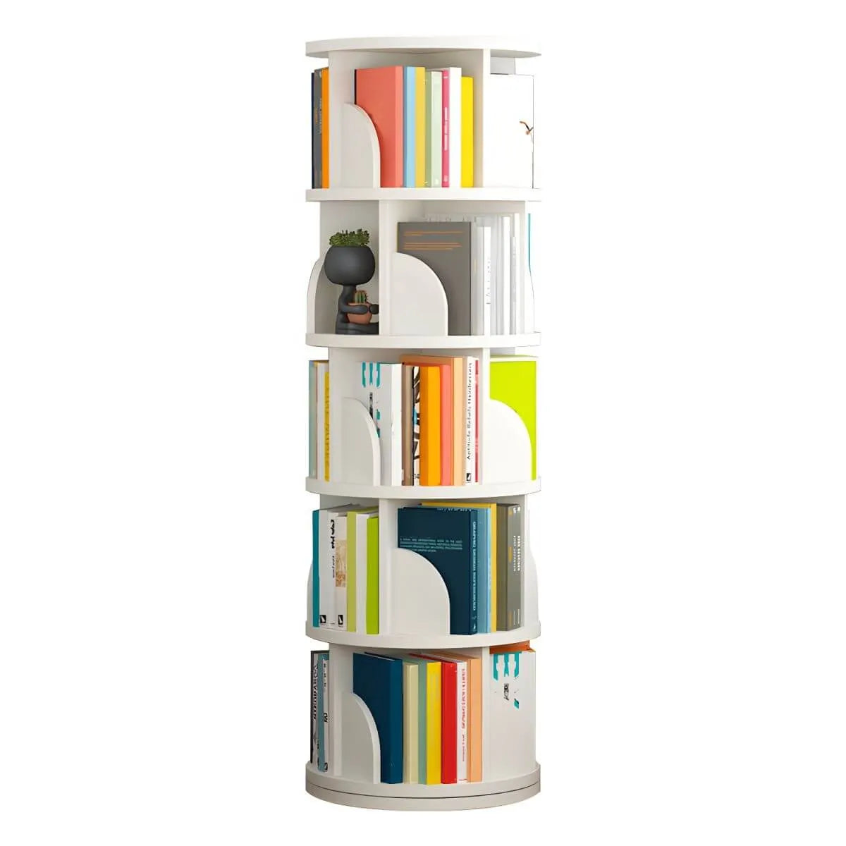 Modern Rotating Wooden Bookshelf – Geometric Open Shelving Unit
