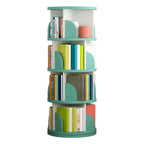 Modern Rotating Wooden Bookshelf – Geometric Open Shelving Unit