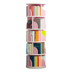 Modern Rotating Wooden Bookshelf – Geometric Open Shelving Unit