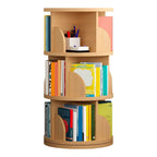 Modern Rotating Wooden Bookshelf – Geometric Open Shelving Unit