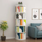 Modern Rotating Wooden Bookshelf – Geometric Open Shelving Unit